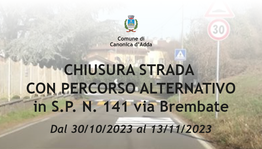 immagine S.P. N. 141 VIA BREMBATE - CHIUSURA STRADA CON PERCORSO ALTERNATIVO