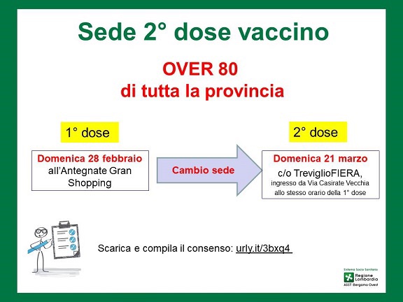 immagine Comunicazione importante: Ai cittadini che hanno effettuato la 1° dose del vaccino il 28/02 ad Antegnate Over 80: cambio sede